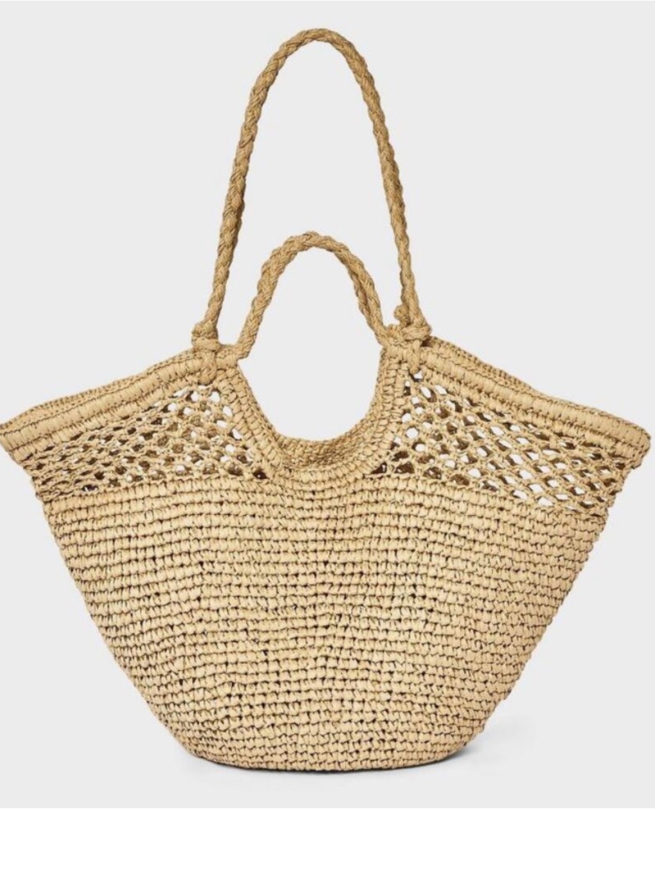 A New Day - Straw Crochet Fan Tote Bag - A New Day Natural New